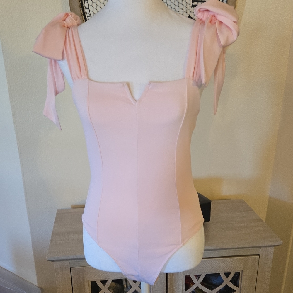 Pink Rose Women's Pink Bodysuit with Bow Straps NWOT